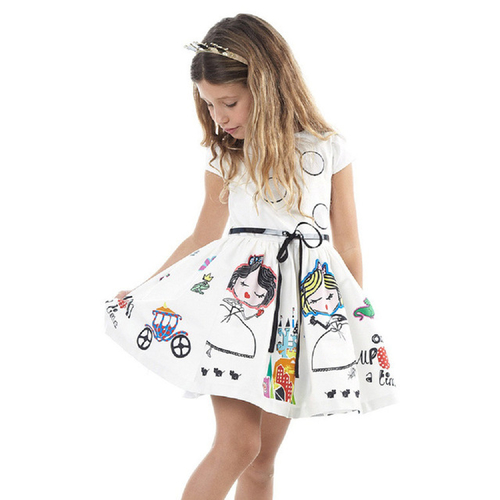 2017 Girls Clothes Cute White Cartoon Dress For