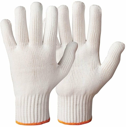 12 Pack White Cotton Polyester Gloves 10" Orange Wrist Working Gloves