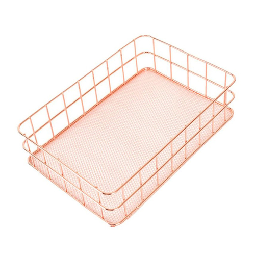 Rose Gold Metal Storage Basket Mesh Crate Vintage