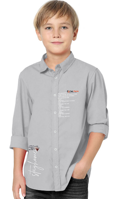 Boys Comfort Spread Collar Typography Printed Cotton Casual Shirt