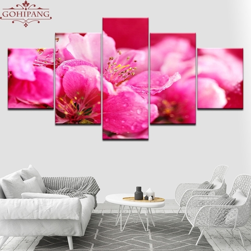 Pink Flowers Wallpapers 5 Piece Wall