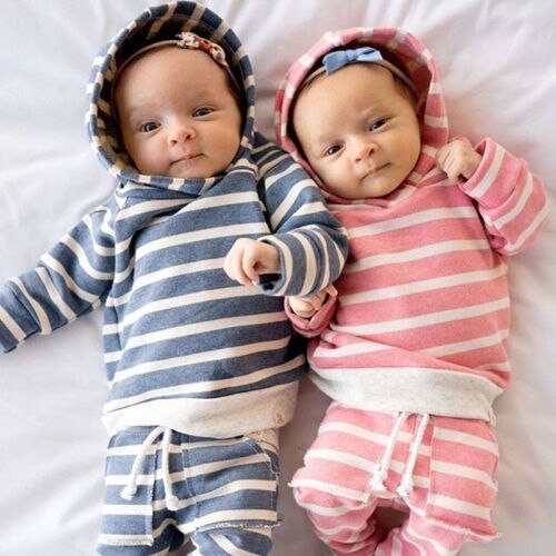 2018 Baby 2Pcs Hooded Stripes Clothes Sets Newborn