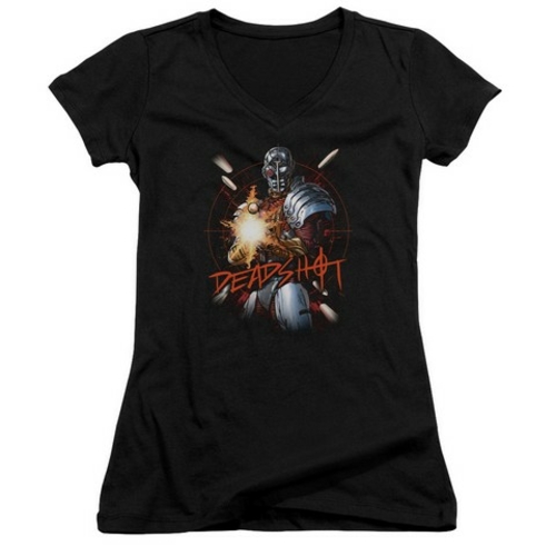 Trevco Jla-Deadshot Junior V-Neck Tee- Black - Large