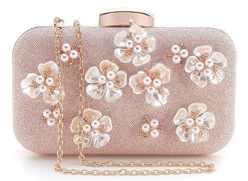Women's Glitter Floral Rhinestone Beaded Evening Party Clutch