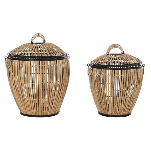 Set of Baskets DKD Home Decor Black Natural Metal Rattan 48 x 48 x 55