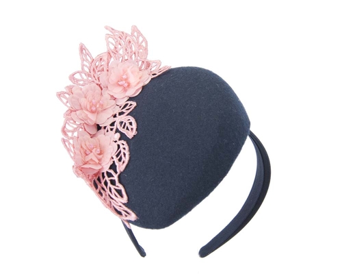 Navy & pink winter pillbox with lace