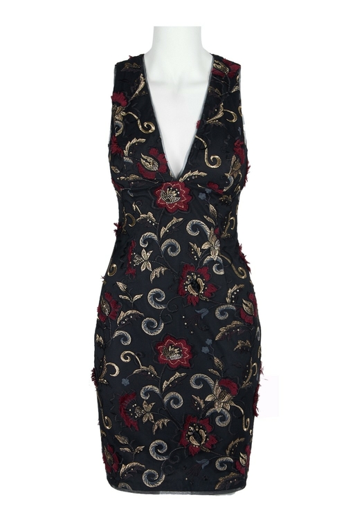 Aidan by Aidan Mattox V-Neck Sleeveless Bodycon Embellished Zipper