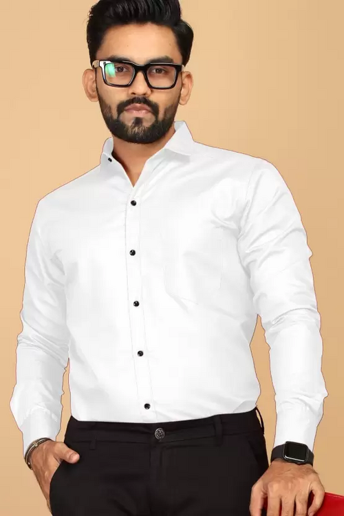 Men Regular Fit Solid Casual Shirt White (Size L)