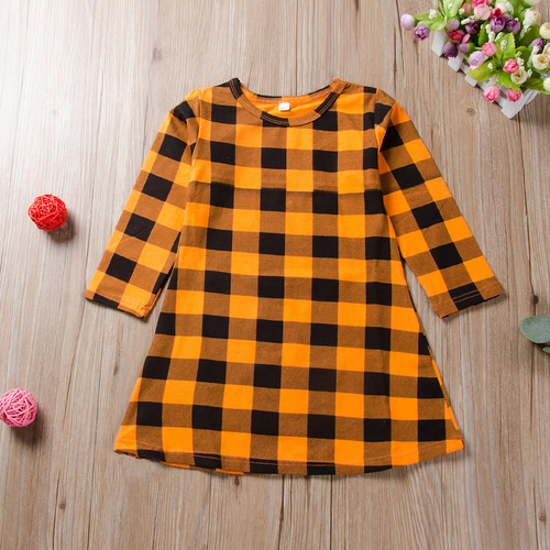 Long sleeve dress girl Toddler Baby Girls Plaid