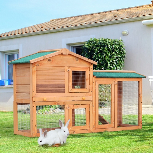 PawHut Large Rabbit Hutch Chicken Coop Guinea Cage Wooden Pet House