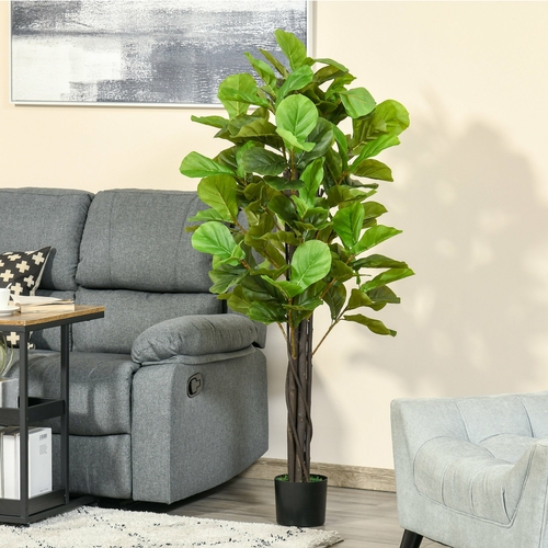 HOMCOM 5FT Artificial Fiddle Leaf Fig Tree Faux Decorative Plant in