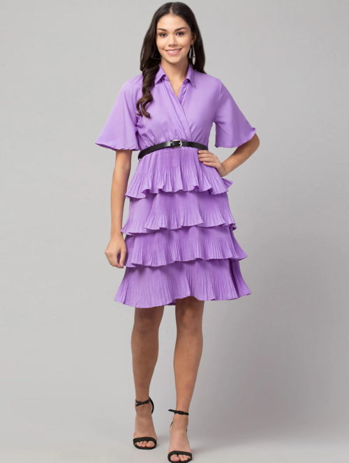 Women Fit and Flare Purple Dress (Size M)