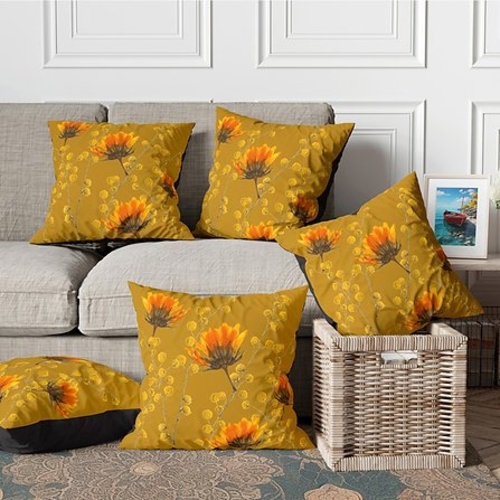 Mustard floral print cushion cover