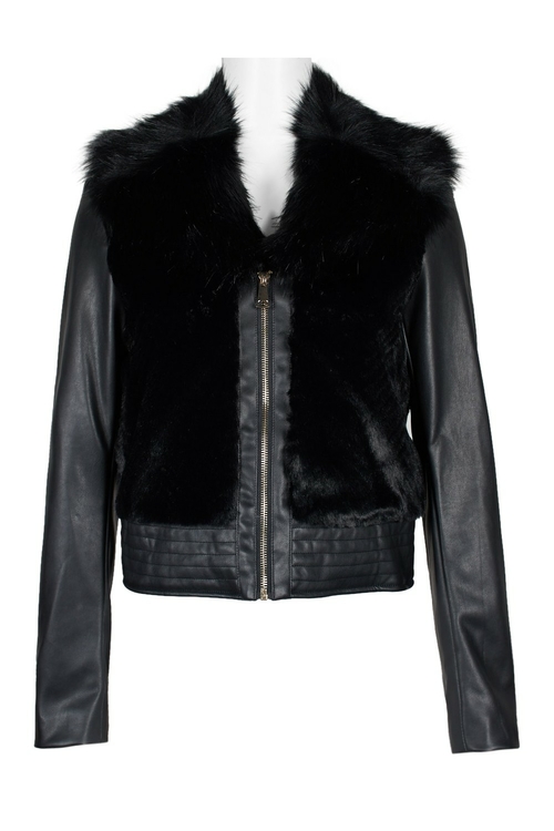 Jolibel Exposed Zipper Front Faux Fur Long Sleeve Jacket