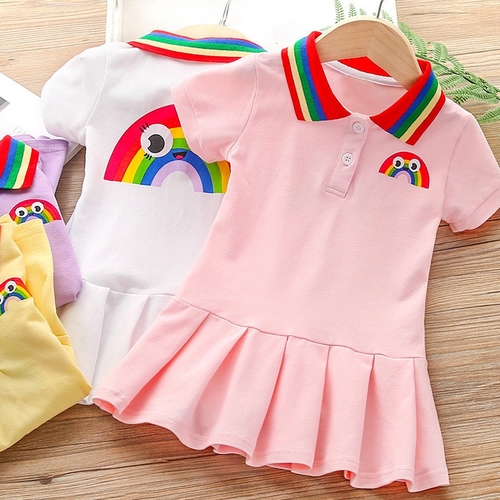 2019 New Children Girls Rainbow Pleated Dress