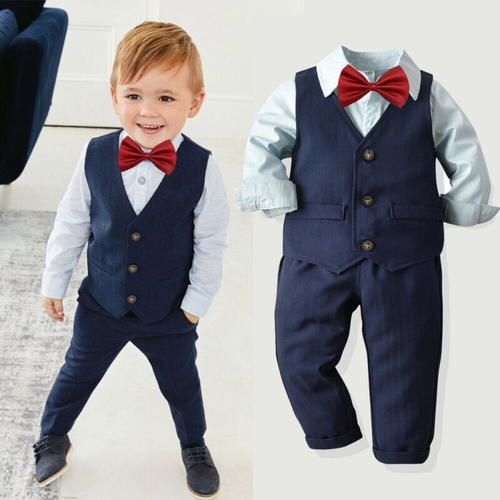 4pcs Kids Baby Clothes Boys Sets Solid Shirts