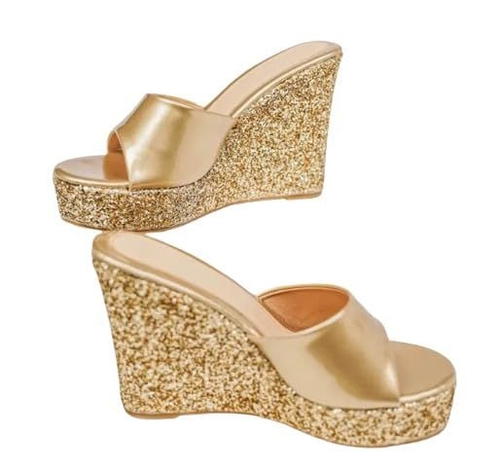 Wedge Heel Sandals for Women (Size-UK-5) (Color-GOLDEN)