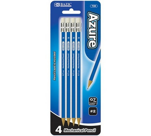 Bazic 728 Azure 0.7 mm Mechanical Pencil (4/Pack) Pack of 24