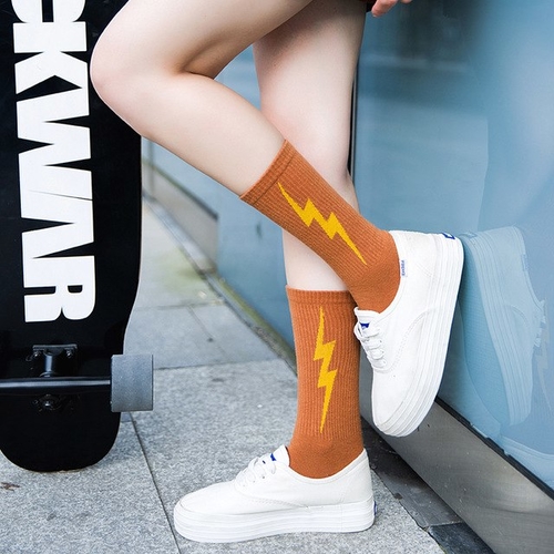 socks for women cotton harajuku thunder print hip