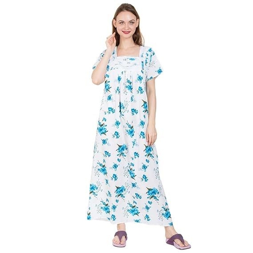 Women's Cotton Nighty Night Gown, Multicolor