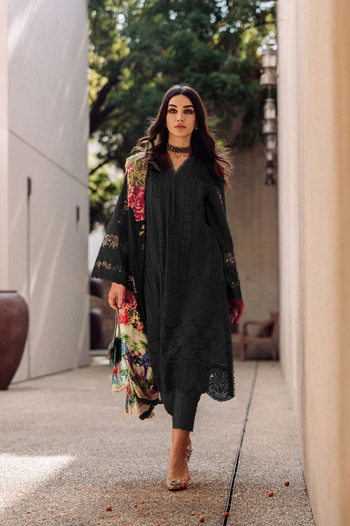 Luxury Pakistani Salwar Kameez Cotton Black With Digital Printed