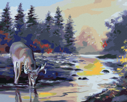 Zuty - Paint by Numbers - DEER DRINKING FROM A STREAM (D. RUSTY RUST),