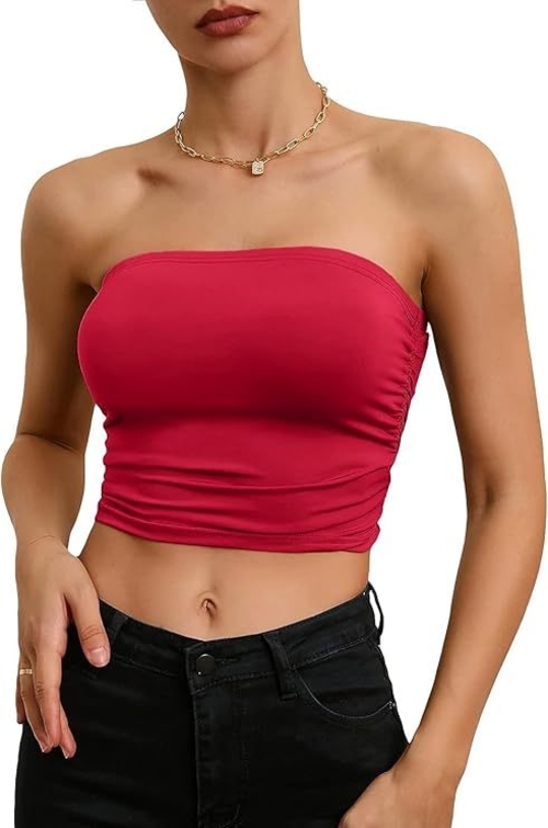 Women's Crop Top Sleeveless Stretchy Solid Strapless Tube Top (Color