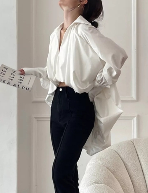 Minimalist irregular asymmetricial elegant women blouses