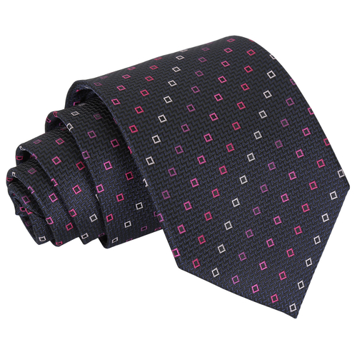 Mini Diamond Geometric Classic Tie - Black with Pink and Silver