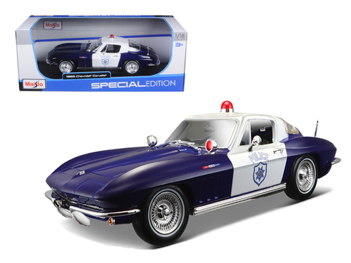 1965 Chevrolet Corvette Blue and White Police 1/18 Diecast Model Car