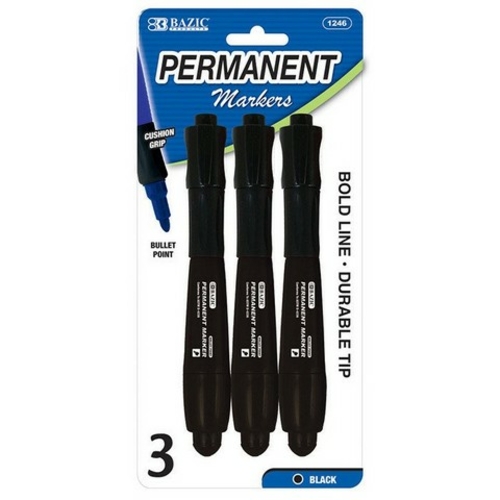 Bazic 1246 Black Bullet Tip Jumbo Permanent Marker w/ Grip (3/Pk)