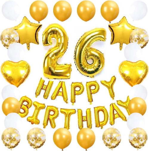 26th Birthday Party Decoration Kit with Star Heart Latex Confetti