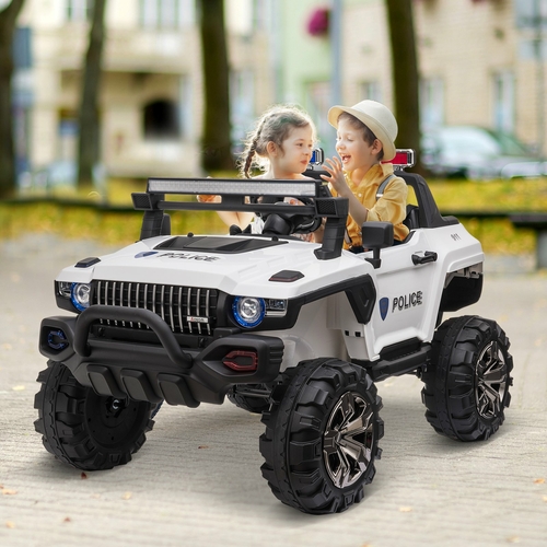 Kids 12V RC 2-Seater Ride-On Police Truck LED Lights MP3 White