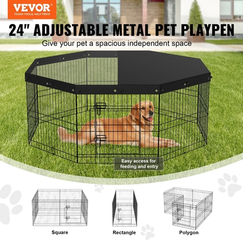 VEVOR Dog Playpen, 8 Panels Foldable Metal Dog Exercise Pen with Top