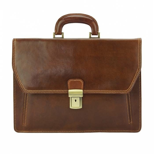 Italian Artisan 386-7631-brown Corrado Unisex Leather Briefcase, B