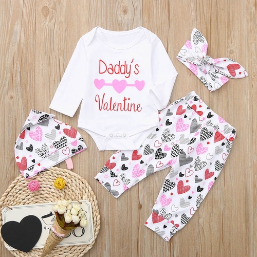 4Pcs Infant Baby Girls Letter Hearts Print Kawaii