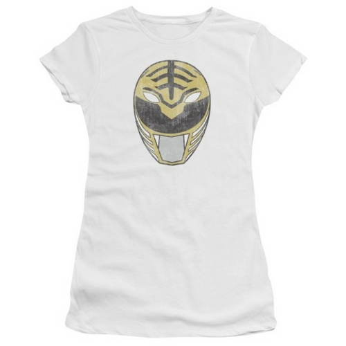 Trevco Power Rangers-White Ranger Mask Short Sleeve Junior Sheer Tee&#