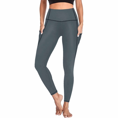 Womens Leggings with Pockets - Fitness Pants / Charcoal Black