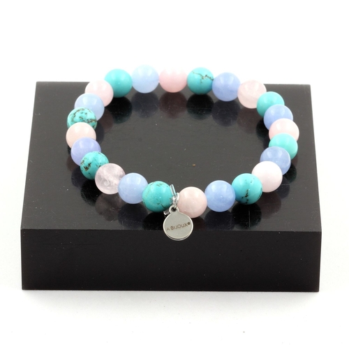 Blue Rose Quartz + Aquamarine + Turquoise Bracelet 8 mm Beads.