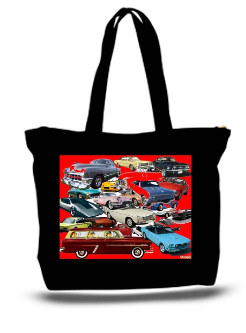 Classic Cars Of The Past Large Tote New Zipper Bag