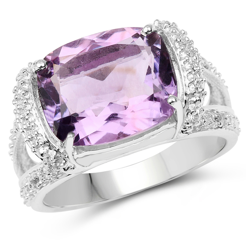 4.28 Carat Genuine Amethyst and White Topaz .925 Sterling Silver Ring