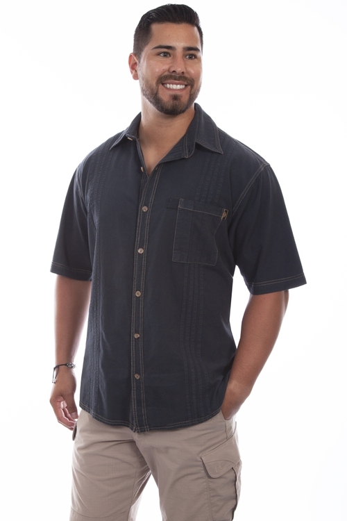 Scully 4800 GUN L The Traveler Mens Short-Sleeved Shirt, Gunmetal 