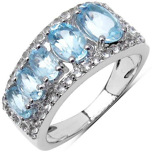 2.75 Carat Genuine Blue Topaz & White Topaz .925 Sterling Silver 5