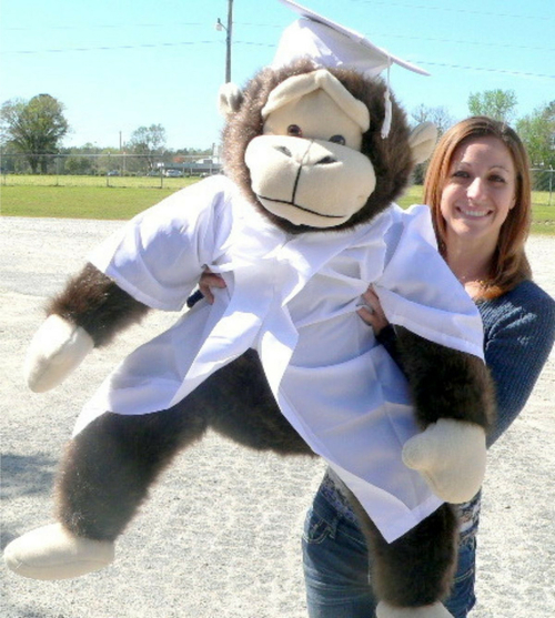 Giant Stuffed Monkey Gorilla 40-inches Tall wearing White Graduation