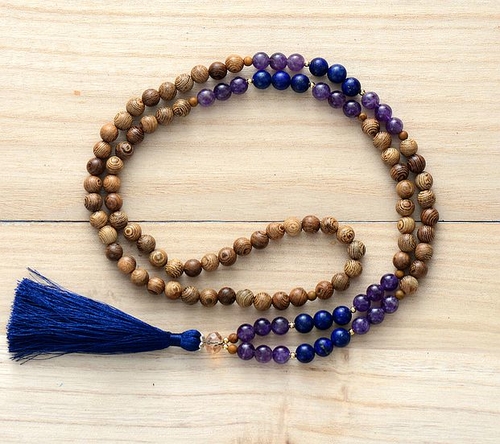 108 Beads Necklace 8MM Wood Natural Stone Long