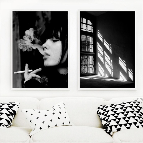 Black White Woman Smoking Wall Art Canvas
