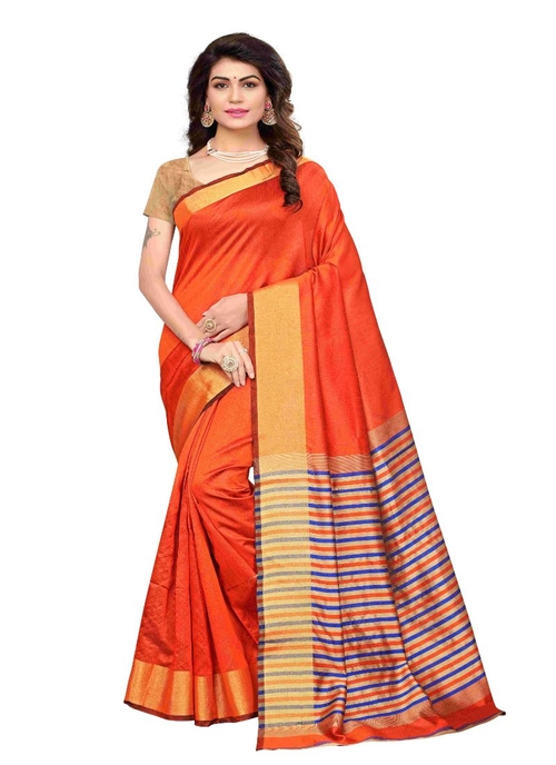 Generic Women's Cotton Silk Saree (Orange, 5-6