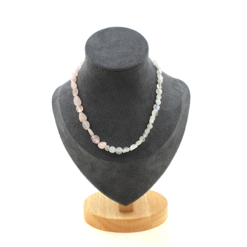 Moonstone + Rose Quartz from Brazil beads necklace.