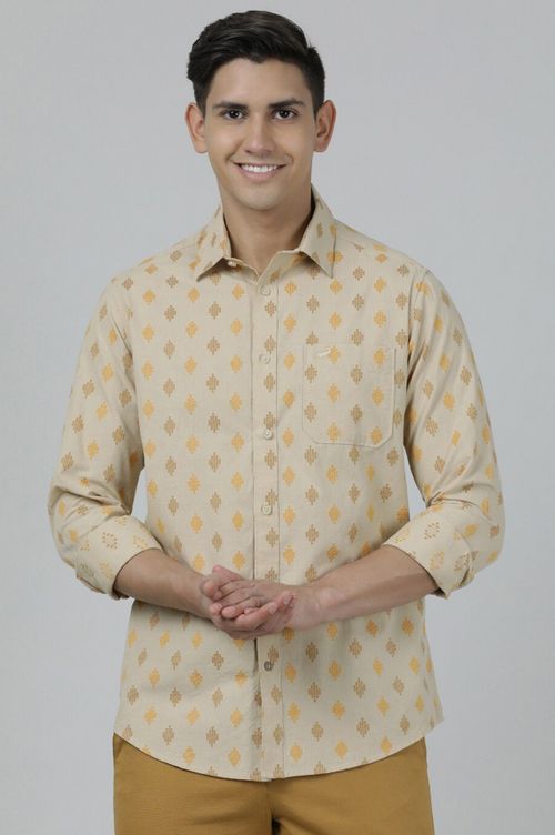 Men Abstract Printed Casual Cotton Shirt (Color Multicolor) (Size L)