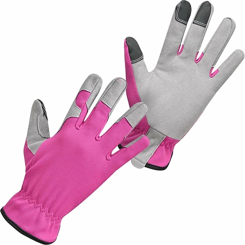 Pack of 6 Lighting Grain Deerskin Gardening Gloves Medium Size, Pink